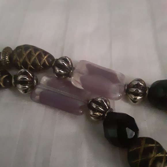 Purple Glass Black Silver Tone Beads Toggle Bracelet - Picture 5 of 9